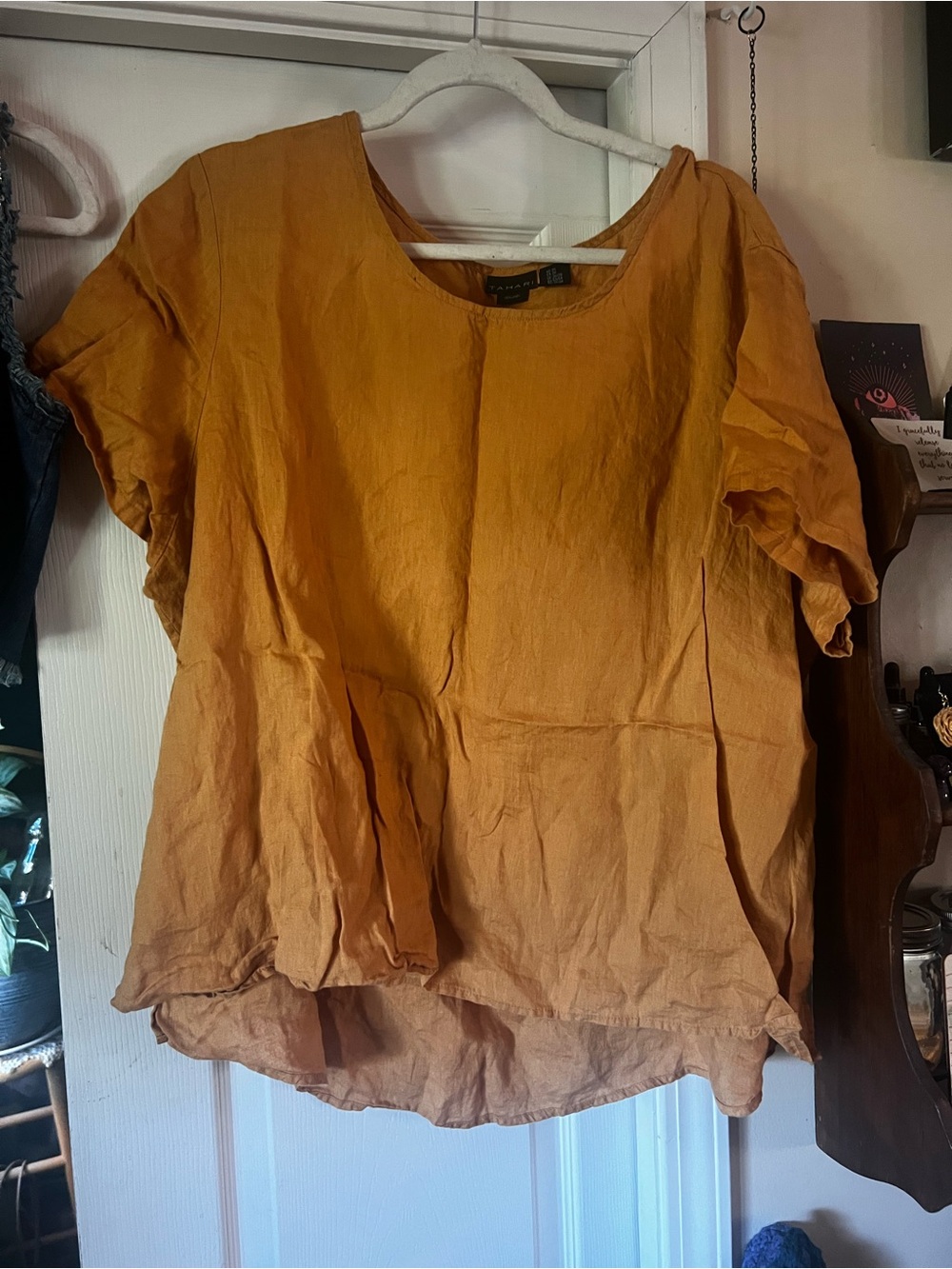 Tahari Mustard Yellow Linen Lagenlook Boxy Top Size 3X Plus Size
